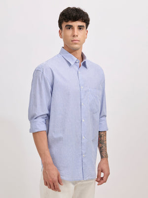 Veil - Cotton Oversized Striped shirt - Sky Veil - Cotton Oversized Stripe Blue - Espanshe