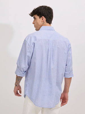 Veil - Cotton Oversized Striped shirt - Sky Veil - Cotton Oversized Stripe Blue - Espanshe