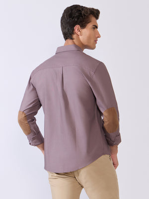 Orbit - Relaxed Fit Oxford Shirt With Elbow Patch - Plum Wine - Espanshe