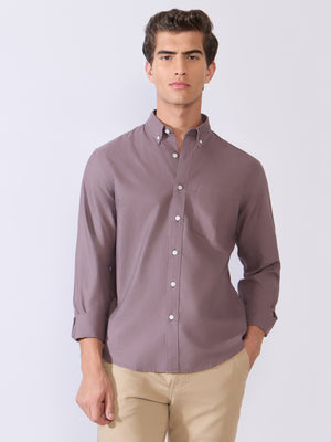 Orbit - Relaxed Fit Oxford Shirt With Elbow Patch - Plum Wine - Espanshe