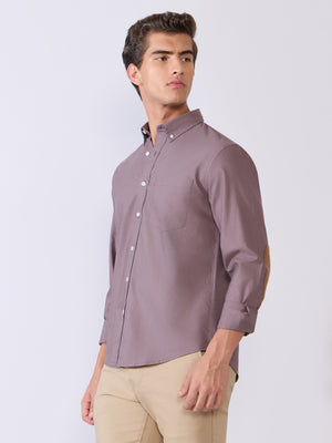 Orbit - Relaxed Fit Oxford Shirt With Elbow Patch - Plum Wine - Espanshe