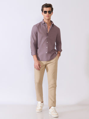 Orbit - Relaxed Fit Oxford Shirt With Elbow Patch - Plum Wine - Espanshe