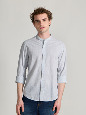 Men's Band Collar Striped Shirt in light green