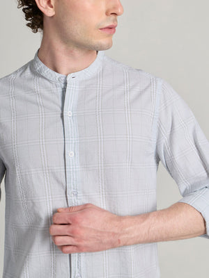 Hadrian - Band Collar Checks Shirt - Light Green - Espanshe