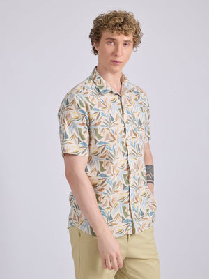 Lucius - Printed Half Sleeve Shirt - Mustard Yellow - Espanshe