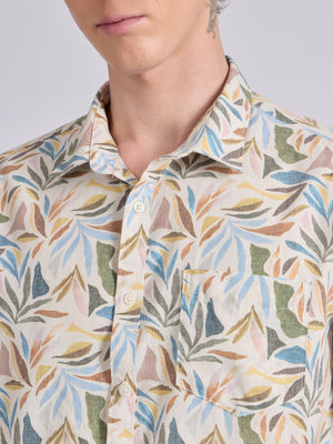 Men's Printed Half Sleeve Shirt in mustard yellow