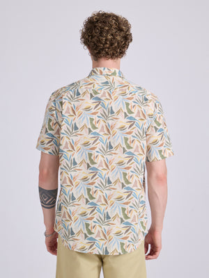 Men's Printed Half Sleeve Shirt in mustard yellow