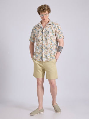 Men's Printed Half Sleeve Shirt in mustard yellow