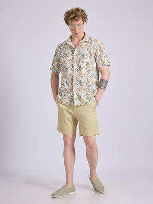 Lucius - Printed Half Sleeve Shirt - Mustard Yellow - Espanshe