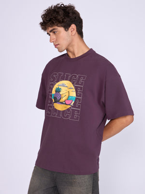 Men's Printed Baggy T-Shirt in midnight plum