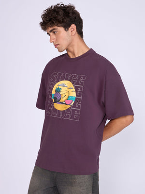 Everston - Slice Printed Baggy T-Shirt - Midnight Plum - Espanshe