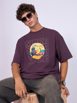 Men's Printed Baggy T-Shirt in midnight plum