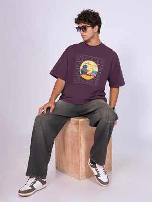 Men's Printed Baggy T-Shirt in midnight plum