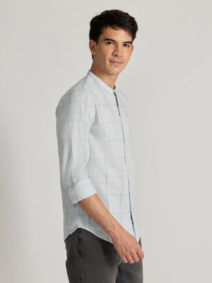 Hadrian - Band Collar Checks Shirt - Green - Espanshe
