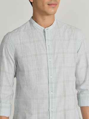 Men's Band Collar Striped Shirt in green