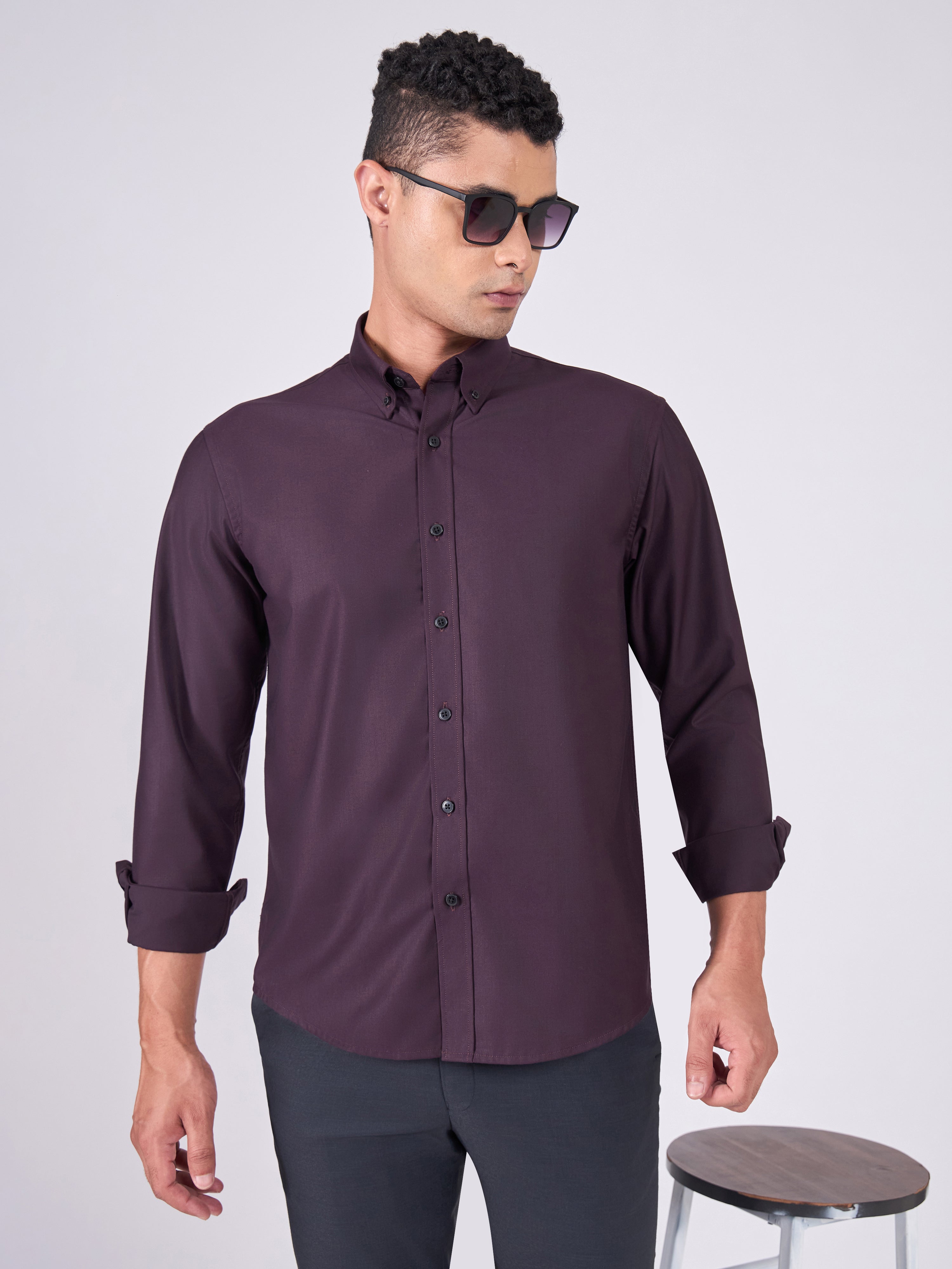 Orville - Tencel Plain Shirt - Dark Lavender  Espanshe