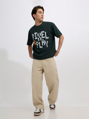 men's beige supper baggy fit from cotton and lycra blend.