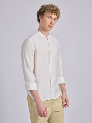 men's Mandarin Collar Plain Shirt - White