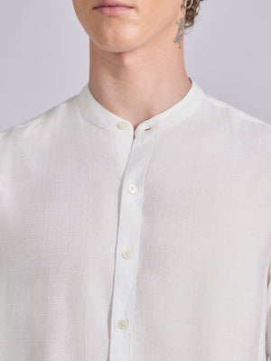 men's Mandarin Collar Plain Shirt - White