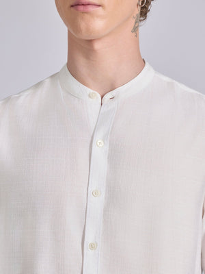 Pryor - Band Collar Plain Shirt - White - Espanshe