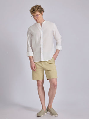Pryor - Band Collar Plain Shirt - White - Espanshe