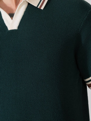 Regular Fit Contrast Collar Knit Polo T-Shirt - Green