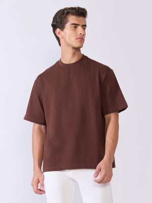 Vynora - Loose Fit Round Neck T-Shirt - Chocolate Brown - Espanshe