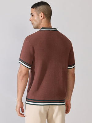 Kikeos-4 - Regular Fit Contrast Collar Knit Polo T-Shirt - Root Beer - Espanshe