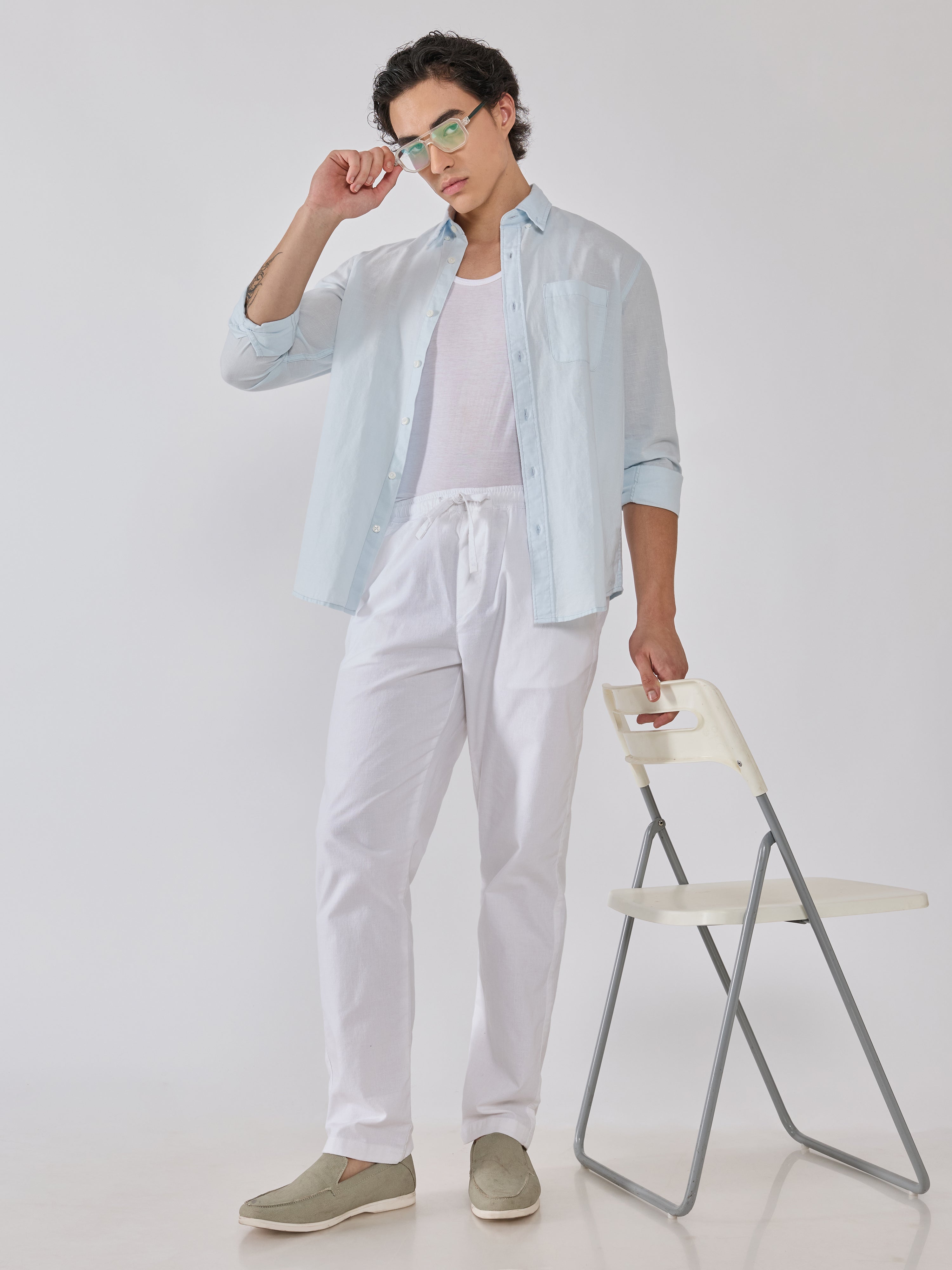 Men's Relaxed Linen Shirt - light blue