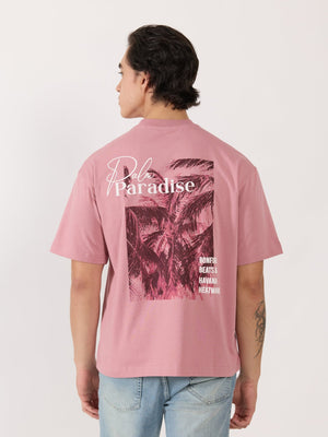 Sheldon - Palm Paradise Graphic Pastel Pink Loose Fit T-Shirt - Espanshe