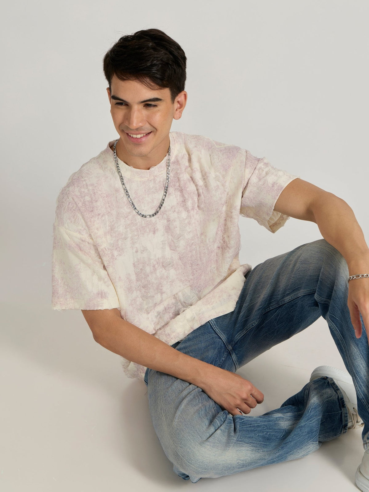 Galloway - Distressed Oversized T-Shirt - Pink - Espanshe