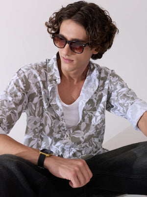 Nefilo - Oxford Printed Shirt - Olive - Espanshe