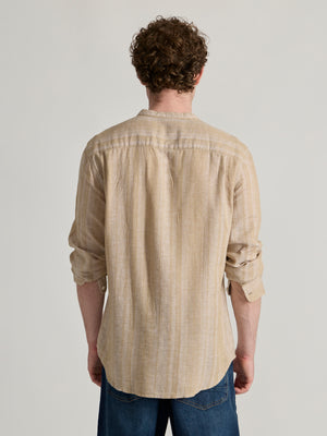 Men's Band Collar Striped Shirt in light beige