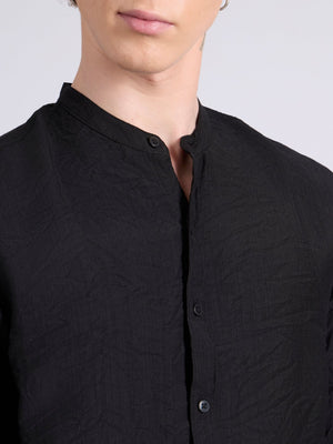 Pryor - Band Collar Plain Shirt - Black - Espanshe