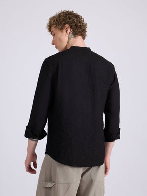 Pryor - Band Collar Plain Shirt - Black - Espanshe