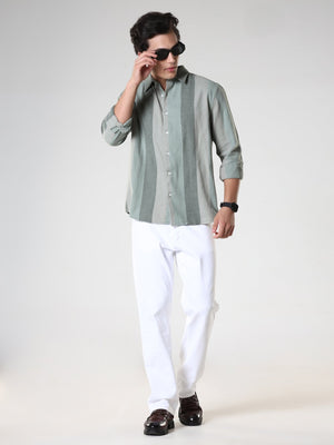 Ambuel - Striped Regular Shirt - Green - Espanshe