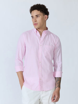 Sara - 100% Cotton Gingham Shirt - Pink - Espanshe