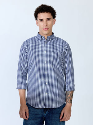Sara - 100% Cotton Gingham Shirt - Dark Blue - Espanshe