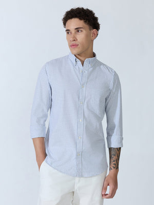 Sara - 100% Cotton Gingham Shirt - Light Grey - Espanshe