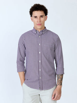 Sara - 100% Cotton Gingham Shirt - Wine - Espanshe