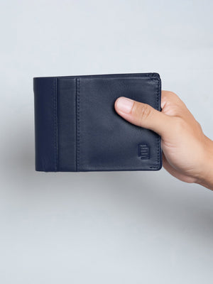 Arctic-3 - Bi-Fold Leather Wallet - Navy Blue - Espanshe