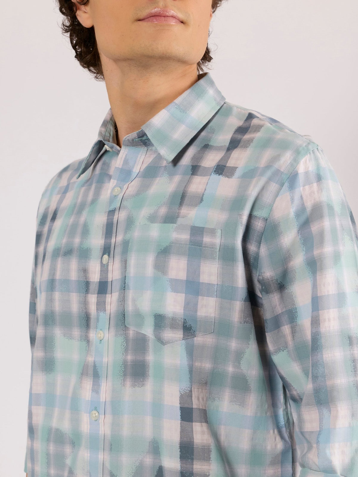 Jules - Digital Print Checkered Shirt - Aqua Blue - Espanshe