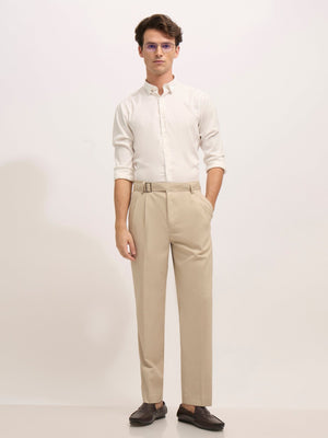 Maximilian - Beltless Formal Pant - Cream - Espanshe