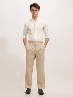 Maximilian -men's Beltless Formal Pant in Cream