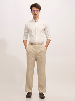 Maximilian - Beltless Formal Pant - Cream - Espanshe