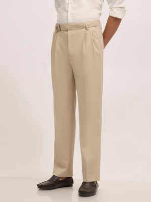 Maximilian -men's Beltless Formal Pant in Cream