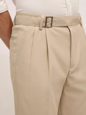 Maximilian - Beltless Formal Pant - Cream - Espanshe