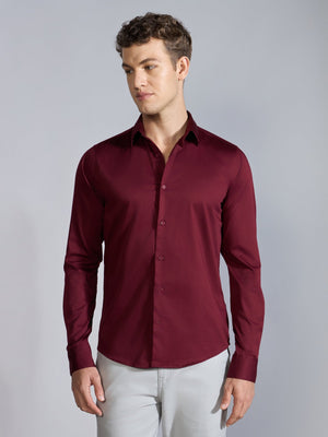Yoyona - Turkish Fit Satin Shirt - Burgundy - Espanshe