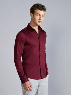 Yoyona - Turkish Fit Satin Shirt - Burgundy - Espanshe