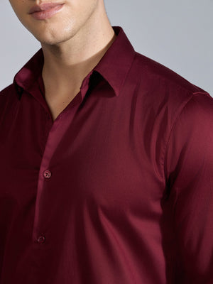 Yoyona - Turkish Fit Satin Shirt - Burgundy - Espanshe